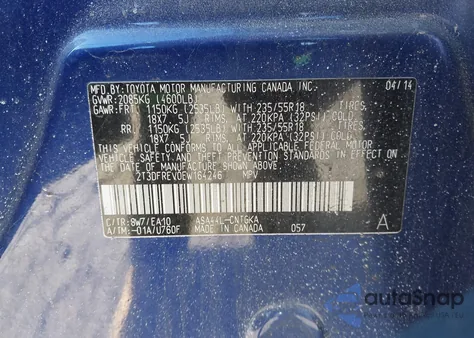 2014 Toyota Rav4 Limited from USA, damaged, VIN 2T3DFREV0EW164246